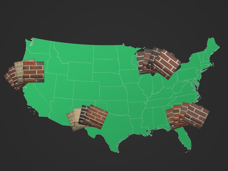 Map of the United States showing that different bricks may be available in different locations