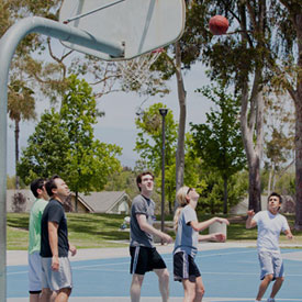 Web Advanced team members playing basketball