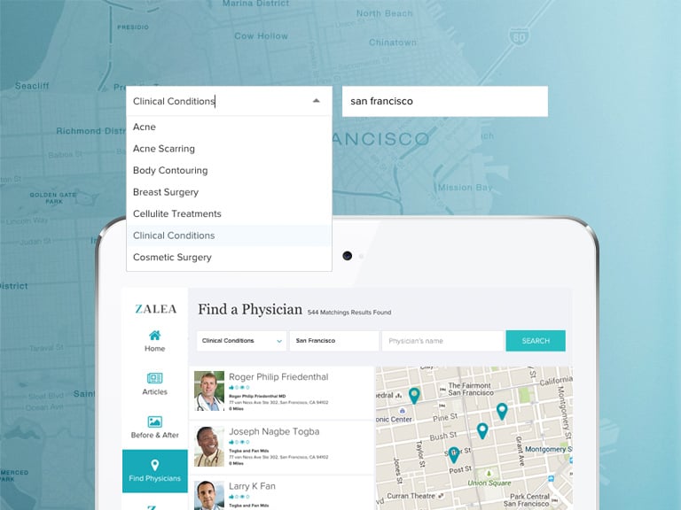 Showing physician search page on a tablet